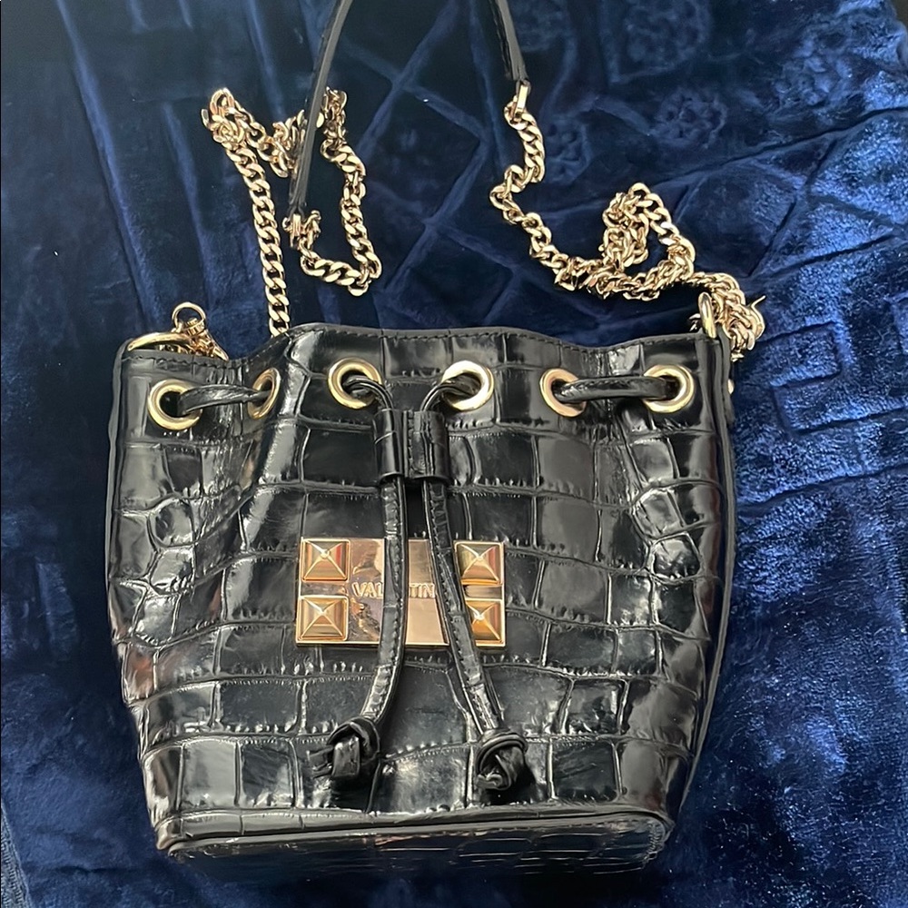 Valentino Black and Gold Quilted Shoulder Bag